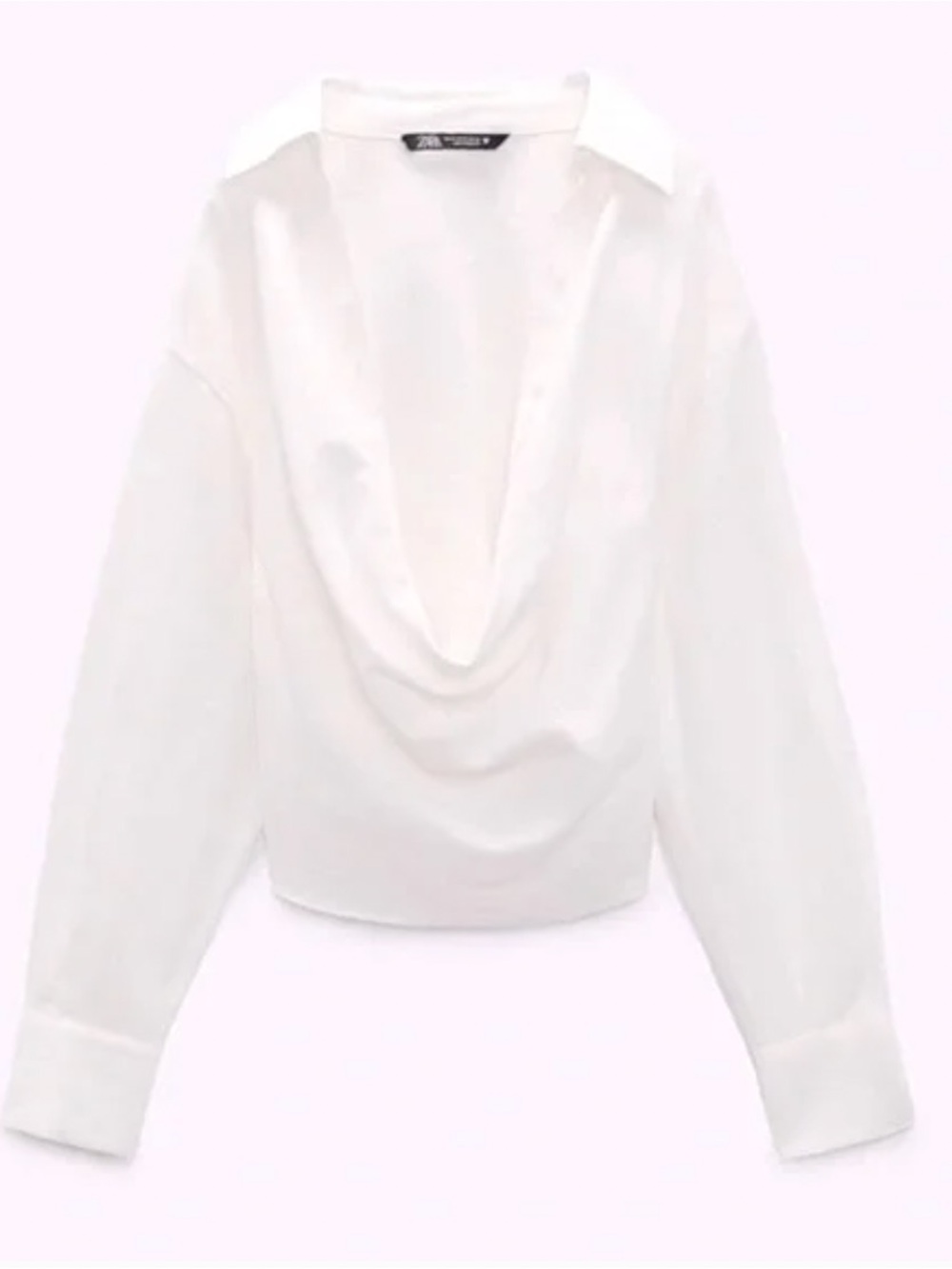Zara White Linen Draped Collar Button-Down Blouse - Picture 7 of 8